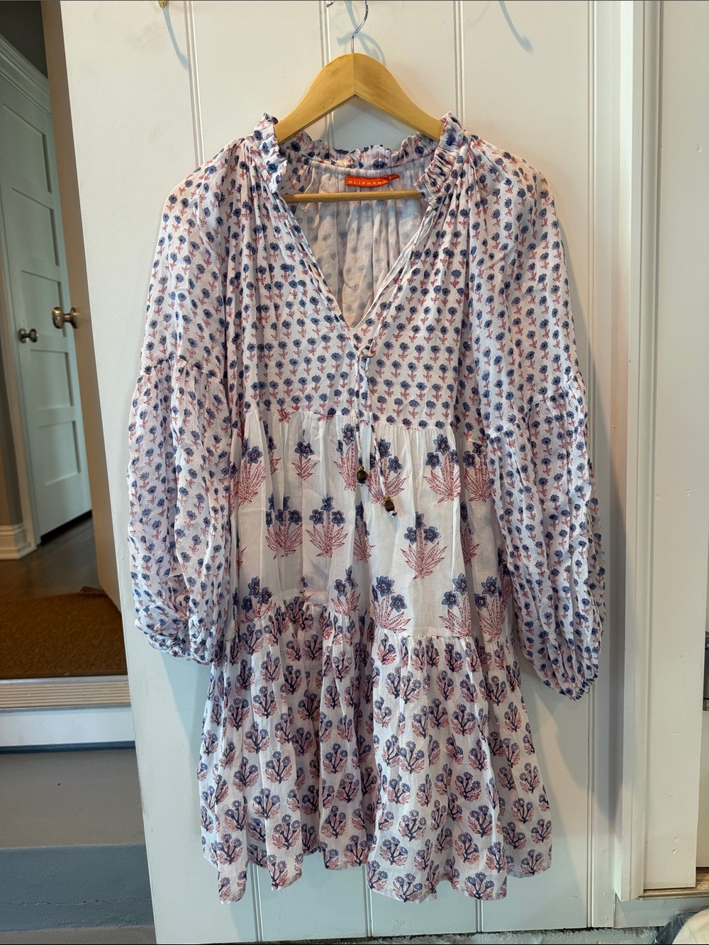 Oliphant Cream Mini Dress with Blue and Pink Floral Motif